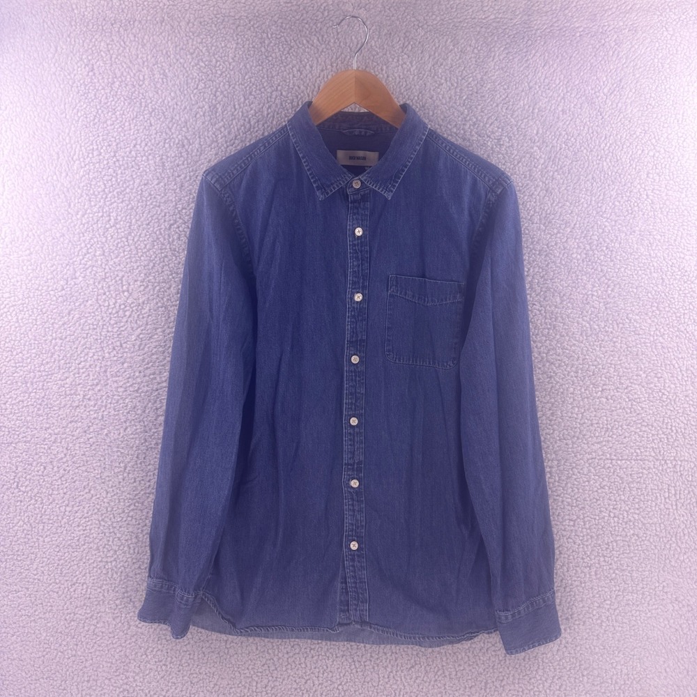 Buck Mason Mens Medium Wash Denim Long Sleeve Button Down Shirt Size Medium